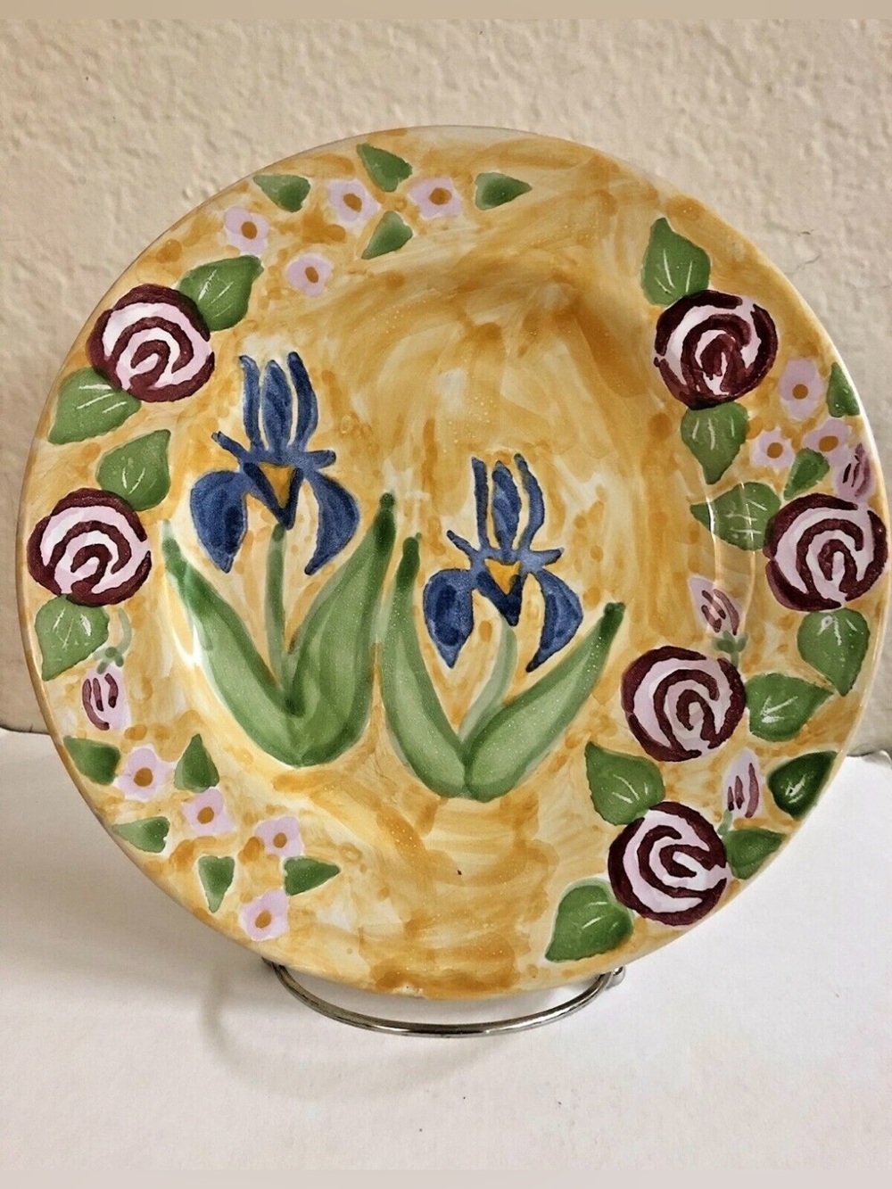Hand-Painted Yellow Floral Iris Ceramic Plate by Mesa International